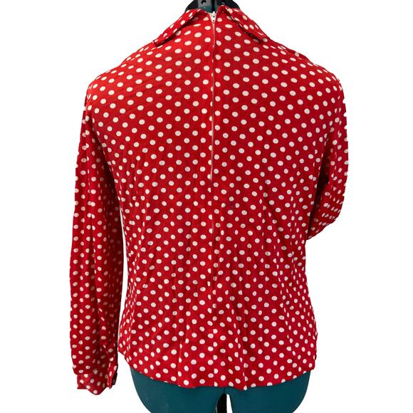 Vintage 70s Red Polka Dot Blouse with Bow Neck – Stoner Square, Size 16 - Picture 3 of 16